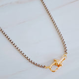 Modern Two Tone U Link Lock Pendant Chain Necklace