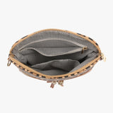 Nude Cheetah Print Crossbody Wristlet Front Zip Pocket Tassels