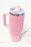 40 oz Pink Pearl Studded Stainless Steel Tumbler with Handle
