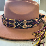 Purple Brown Black Tan Gold Woven Braided Western Aztec Adjustable Hat Band