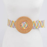Multicolor Oversized Round Bamboo Buckle Elastic Belt