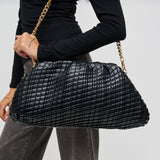 Veronica Woven Vegan Leather Clutch | Black with Gold Hardware & Chain Strap