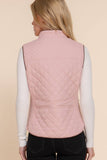 Suede Piping Detail Knit Rib Sides Quilted Padding Vest Blush Pink