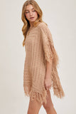 Western Fringed Knit Sweater Poncho | Latte | S/M & M/L