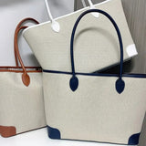 Carryall Shopper Tote Bag Beige Navy Blue