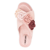 Muk Luks Womens Penelope Crochet Suede Floral Cross Strap Sandal Slide Blush