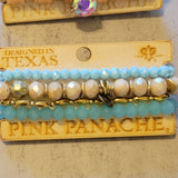 Beaded Stretch Stack Bracelet Set Light Blue Taupe Gold