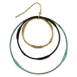 Vintage Look Patina Circles Round Dangle Earring