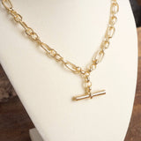 Gold Toggle Bar Pendant Necklace | Paperclip Chain Layering Necklace