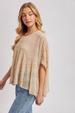 Sheer Asymmetric Textured Cape Top - Beige