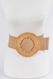 Khaki Oversized Bamboo Buckle Wide Elastic Belt