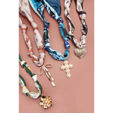 Black White Paisley Dotted Knotted Scarf Layering Necklace with Bow Charm