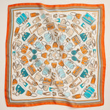 Handbag Motif Square Scarf | Silk-Feel Fabric in Orange