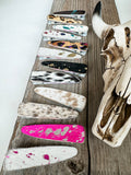 Western Hair On Cowhide Hair Clip Barrette: BLACK + WHITE