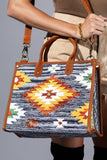 Handwoven Denim Cotton Tote Bag with Genuine Suede Handles