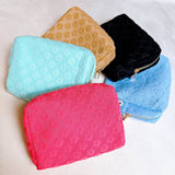 Embossed Daisy Cosmetic Case - Pink Floral Makeup Bag with Gold Zipper