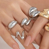 Abstract Boho Ring Set - 4-Piece Silver Adjustable Stackable Rings