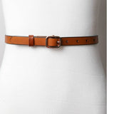 Versatile Skinny Classic Leather Gold Buckle Belt Camel Brown