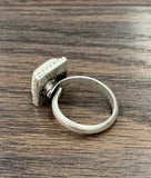 Square White Turquoise Adjustable Ring – Antique Silver Brass Band