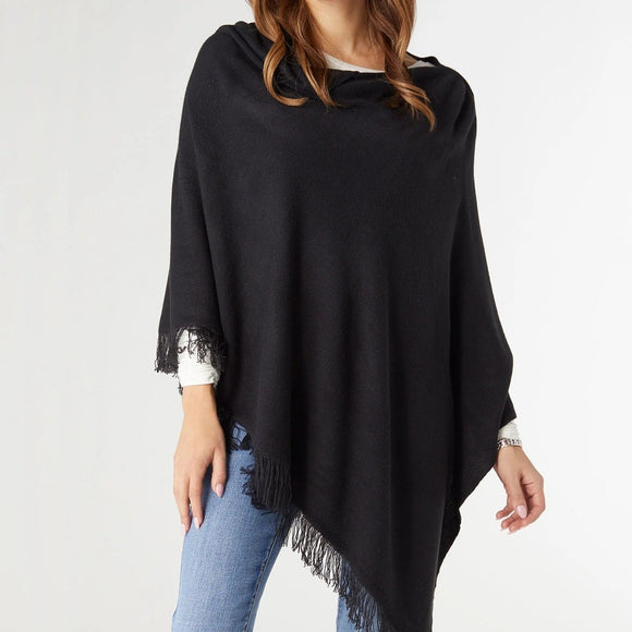 Lightweight Ponchos with Fringe Black