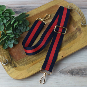 Navy Blue Red Preppy Stripe Adjustable Crossbody Bag Purse Guitar Strap