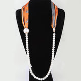 Double Fabric Stone Beaded Choker Necklace – Orange