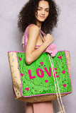 LOVE Bandana Quilted Tote Bag | Green Multi