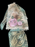 Sage Hand Painted Rose & Butterfly Lace Bandana | One-of-a-Kind Wild Rag