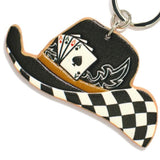 Vegan Leather Black White Playing Cards Checker Cowboy Hat Key Ring Bag Charm