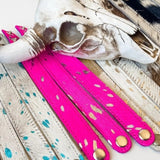 Cowhide Bracelets Hair On Cowhide Genuine Leather Hot Pink Silver