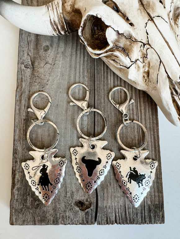 Western Arrowhead Aztec Keychain Keyring Bag Charm Rodeo Roping Cowboy