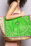 LOVE Bandana Quilted Tote Bag | Green Multi