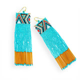 Resplendent Flow Multi-Strand Beaded Drop Earrings in Turquoise & Gold