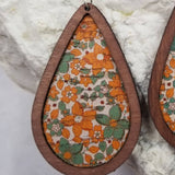 Boho Fall Flower Wood Teardrop Dangle Earrings