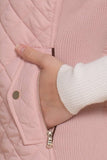 Suede Piping Detail Knit Rib Sides Quilted Padding Vest Blush Pink