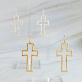 Dangle Cross Outlined Earrings Gold Tone