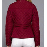Suede Piping Detail Knit Rib Quilted Padding Jacket Dark Wine