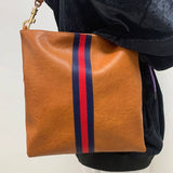 Toni Vegan Leather Preppy Stripe Fold Over Convertible Clutch Black Red White