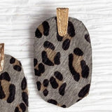 Should've Been Better Oval Leopard Statement Earrings Grey Metallic Gold