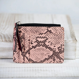 Molly Vegan Leather Snake Print Coin Zipper Tousled Pouch Pink Black