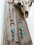 3 Layered Western Squash Blossom Necklace Copper Turquoise