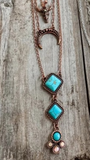 3 Layered Western Squash Blossom Necklace Copper Turquoise