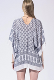 Indigo Mosaic Border Kimono | Damask Viscose Open-Front Layer