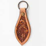 Tan Western Scroll Tooled Leather Keyring