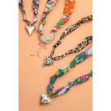 Tropical Green Knotted Scarf Layering Necklace with Flower Charm