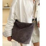 Corduroy Slouchy Tote Bag With Guitar Shoulder Strap Grey