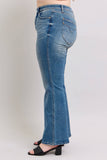 Mid Rise Tummy Control Vintage Wash Flare Jeans - Women's Premium Denim