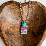 Western Turquoise Cactus with Rodeo Logo Necklace