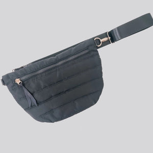 Smoke Grey Quilted Puffer Sling Belt Crossbody Bag