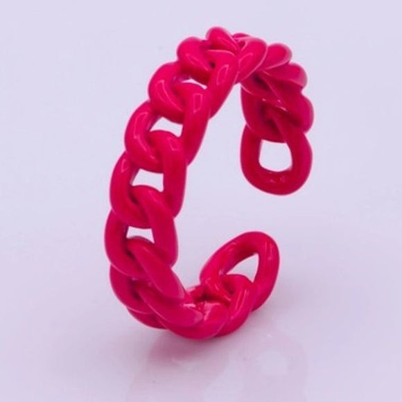 Curb Chain Ring Curb Link Chain Ring Enamel  Adjustable Ring  Hot Pink